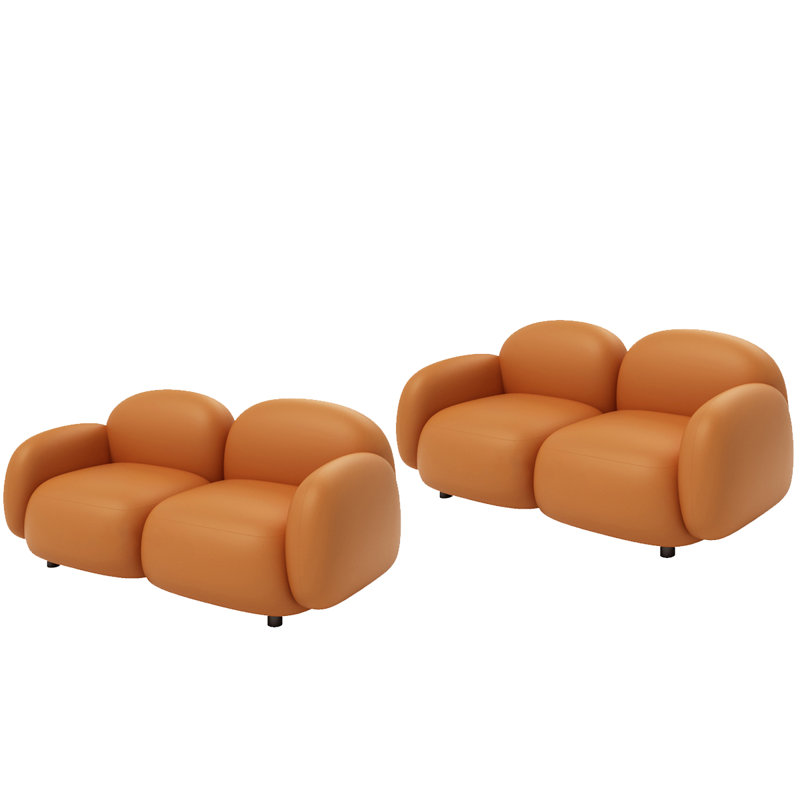 Ensemble de 2 bancs rembourrés en similicuir orange