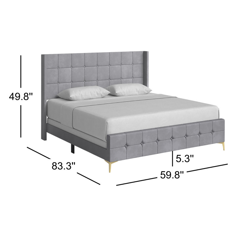 Lit tapissier capitonné standard Mikaela, Complète, Gris argenté