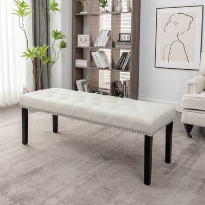 Kinberli Fabric Tufted Bench with Rubberwood Legs