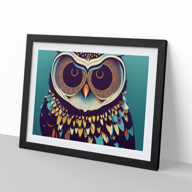 XH1022-7289X Radiant Owl - Single Picture Frame Print, Black Framed, 25cm H x 34cm W x 2cm D