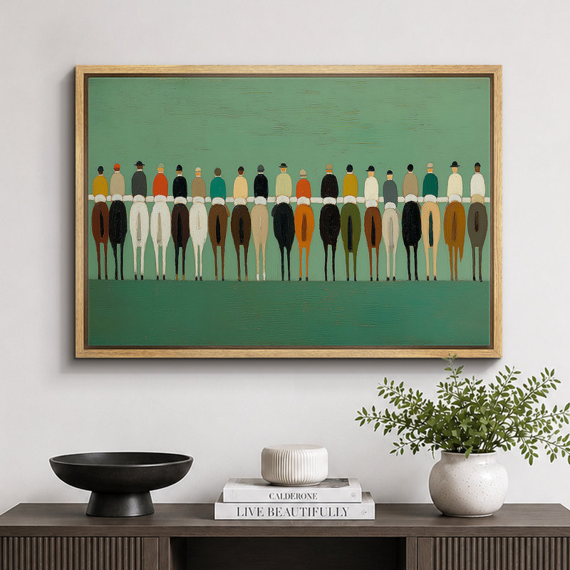 «Back View Jockey Linho with Horses on Green Field Art», reproduction d'art sur toile encadrée, H 16 po x l 24 po x P 1,5 po