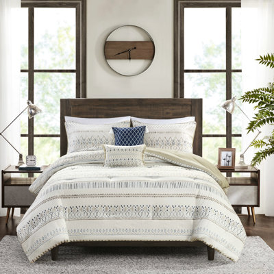 Édredon pour lit double / grand lit - Seersucker - Imprimé géométrique doux et taupe 2 taies décoratives