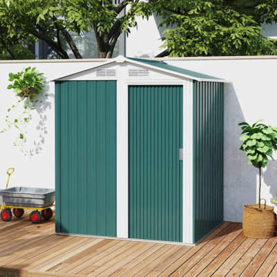 Brely 5ft x 4ft Garden Shed Metal Tool Storage Shed Green