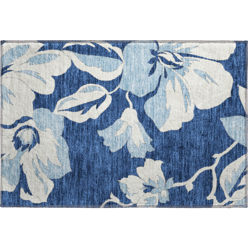 Premium Machine Washable Prisco Navy Rug, Rectangle 1'8" x 2'6"