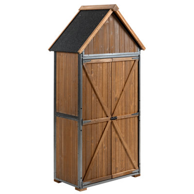 Armoire de rangement extérieure, remise à outils avec structure en métal pour la cour de jardin (brun)