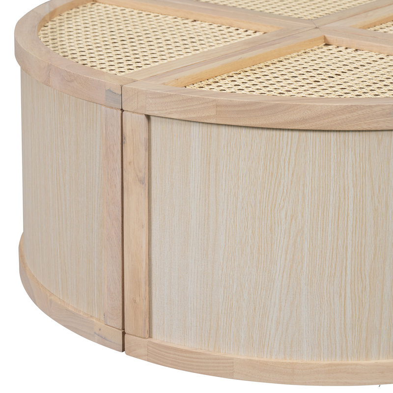 Round To Square Block Modular Coffee Table Light Natural Rattan With Storage 4 Piece