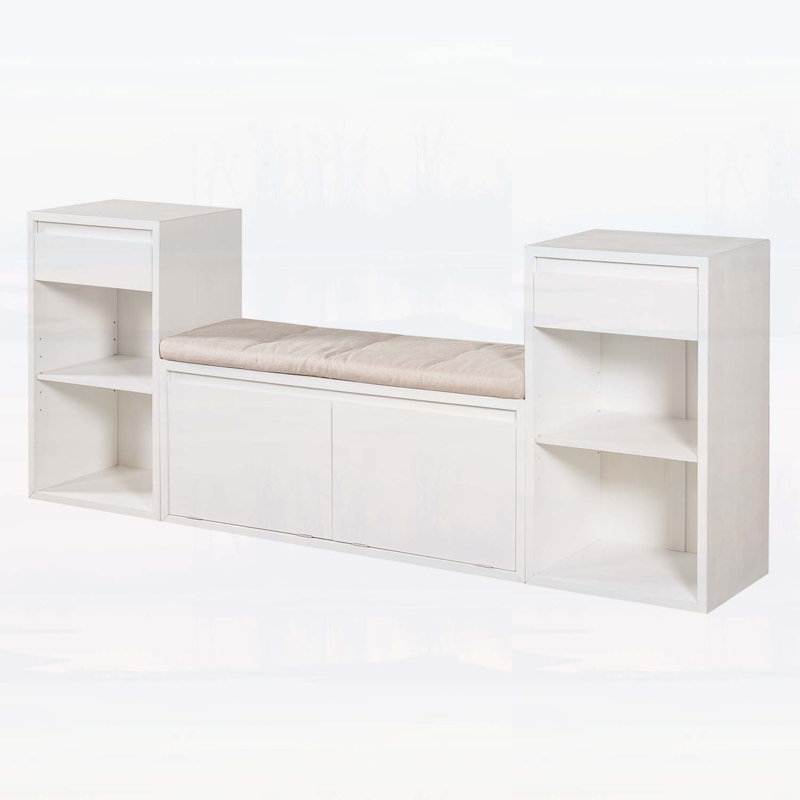 Banc de rangement, idéal pour l'organisation de couloirs et de vestibules, Blanc