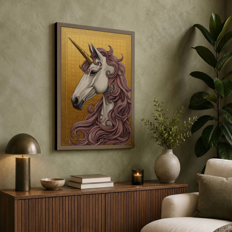 Elegant Unicorn Fantasy - Wrapped Canvas, 30x20 - 76.2 x 50.8 cm, Taupe Border