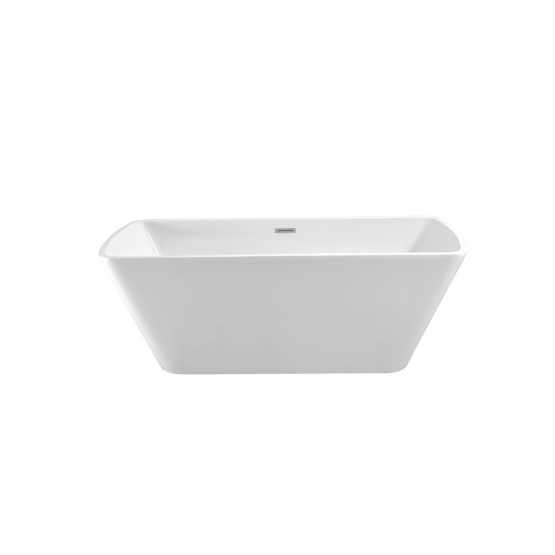 Baignoire de trempage autoportante 59 "avec drain et plateau en bambou 59" Streamline, Chrome poli