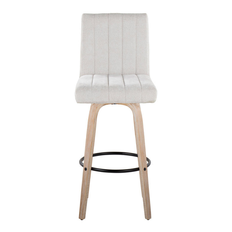 Hank 30" Fixed-Height Barstool With Bent Wood Legs & Round Footrest - Set Of  2, Light Gray, Whitewashed/Black