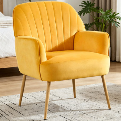 Accent Chair, Modern Barrel Chairs Armchair With Metal Legs, Yellow