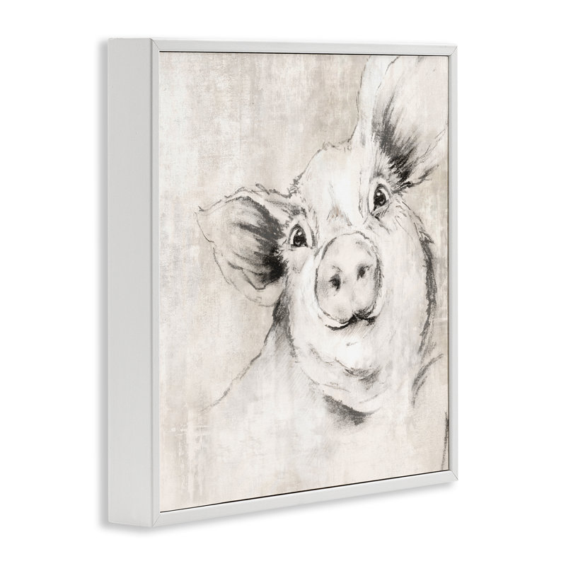  Pig Sketch Impression Grey Framed Giclee Art by Eli Jones, H 17 po x l 17 po, Estampe numérique encadrée blanc bord de mer