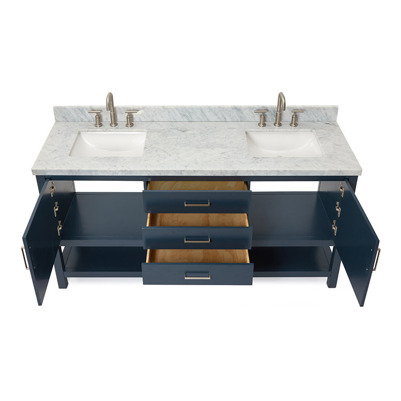 Ensemble de meuble-lavabo double 73 po Abby, Bleu minuit, Forme rectangulaire