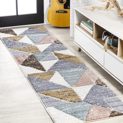 Joncarlos Geometric Scandi Colorblock Carved High-Low Multi Rug