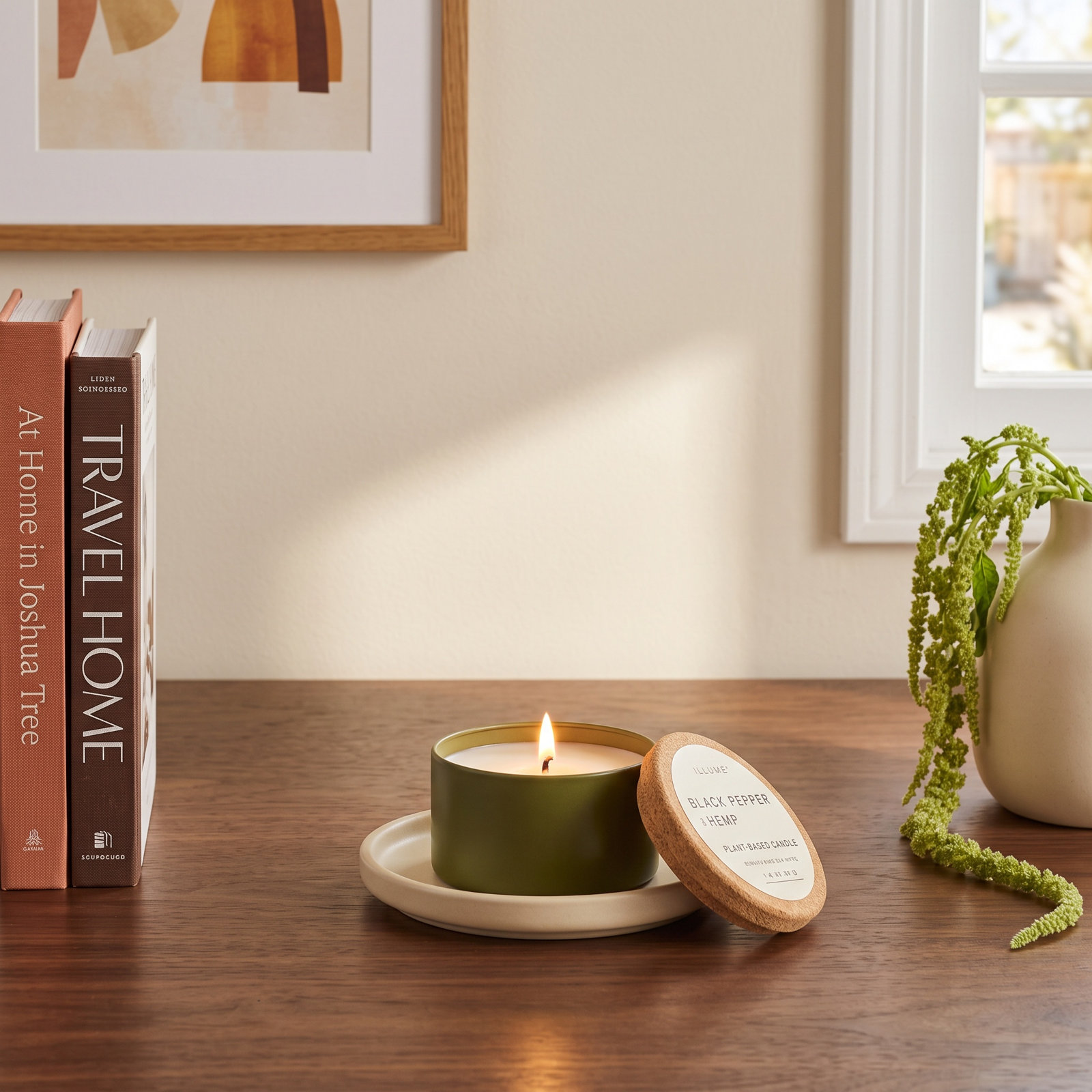 Verde Ceramic Candle, Tin with Cork Lid