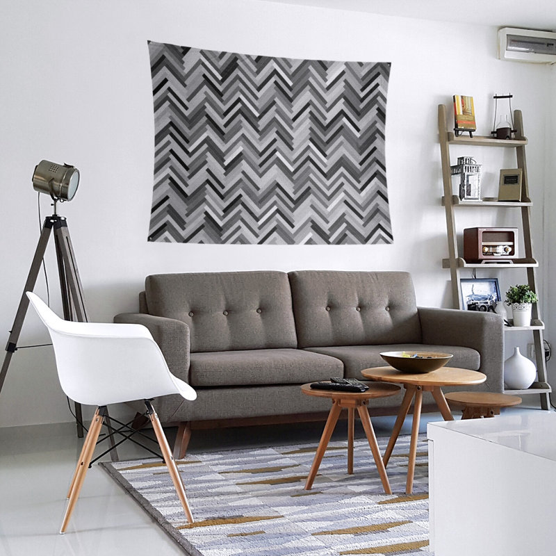 Tapisserie murale chevrons, H 88 po x l 104 po, Noir / Blanc