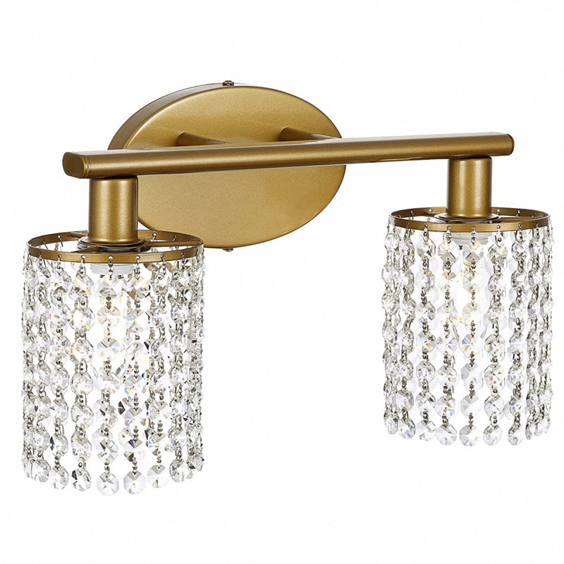 Ayushma Crystal Cylinder Dimmable Bathroom Vanity Lights, Gold, 4