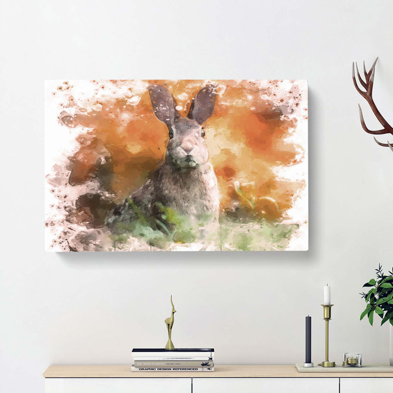 Hare In A Meadow In Abstract - Wrapped Canvas Painting, 60cm H x 91cm W x 3cm D