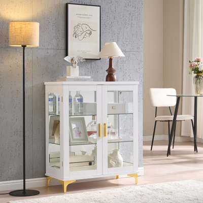 Cataleya Modern Buffet Display Curio Cabinet with Glass Doors and 3 Adjustable Shelves