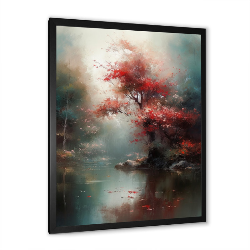 Nayna Red, charmante cerise Lilly sur toile, Cadre photo noir, H 20 po x l 12 po x P 1 po