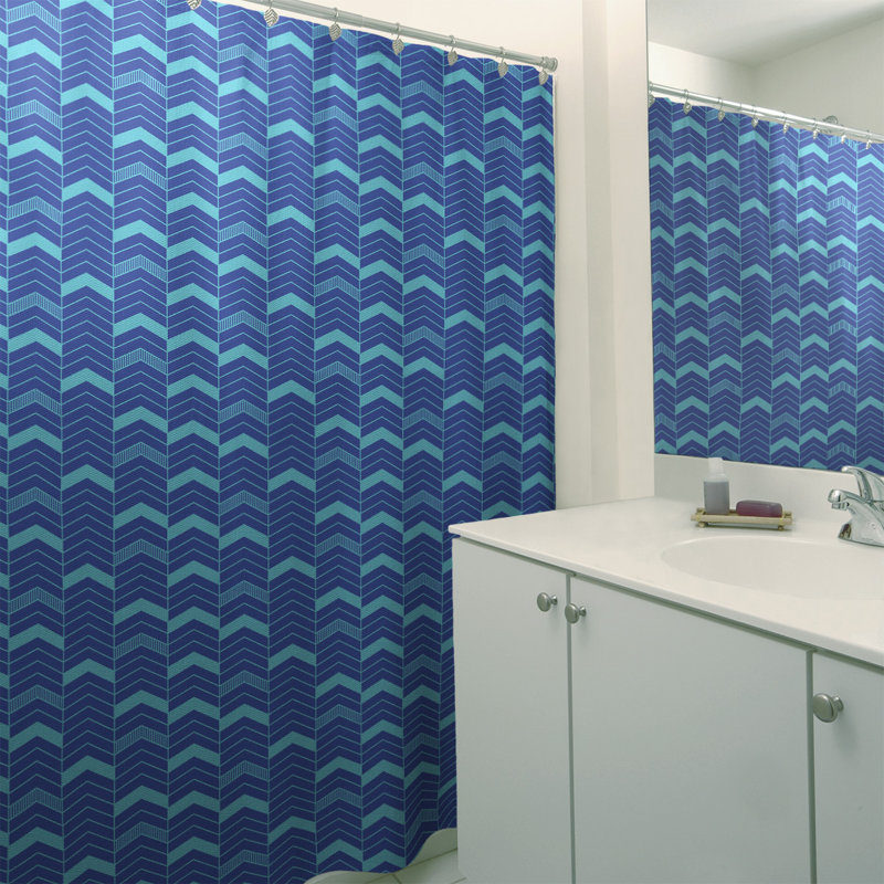 Rideau de douche simple à chevrons, Bleu / bleu sarcelle