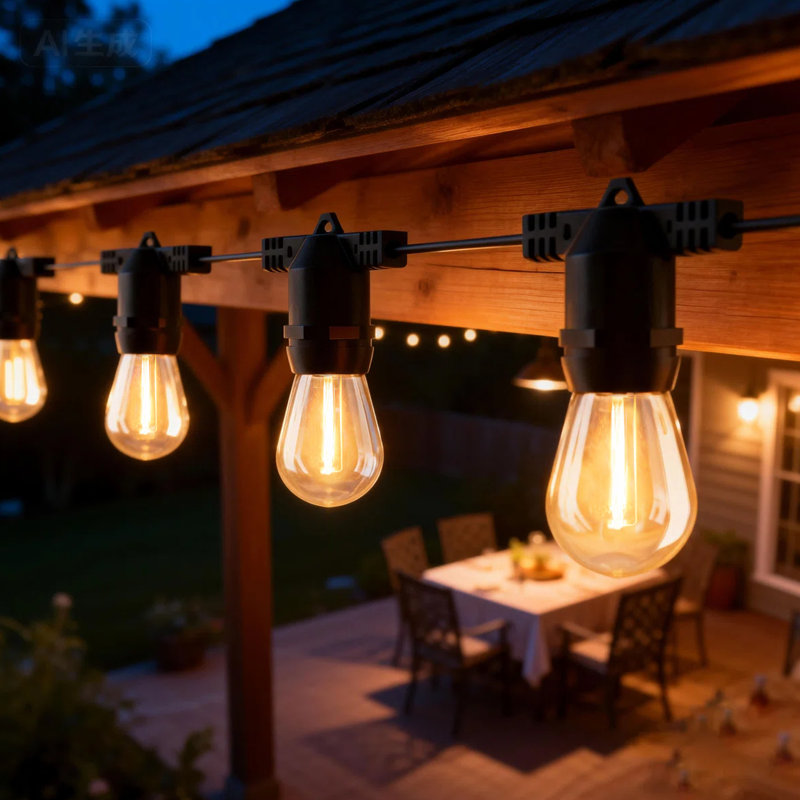 Kashayla 49FT 16-Bulb Solar & USB Charging Patio String Light 4 Modes with Remote Control Outdoor Decoration Waterproof