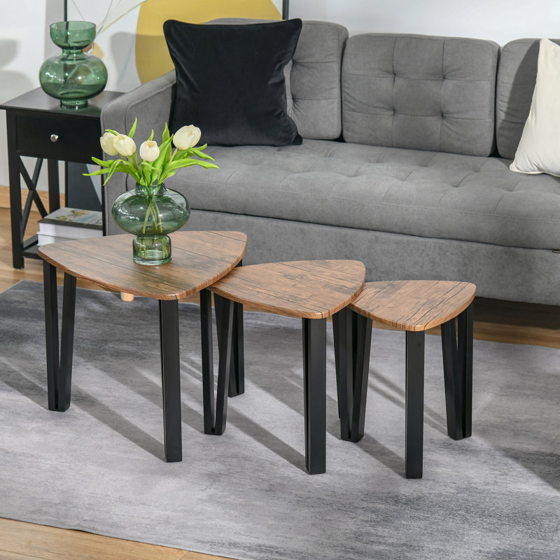 Alesandra 3 PCs Nesting Table Coffee Table  Set MDF Living Room Furniture Walnut