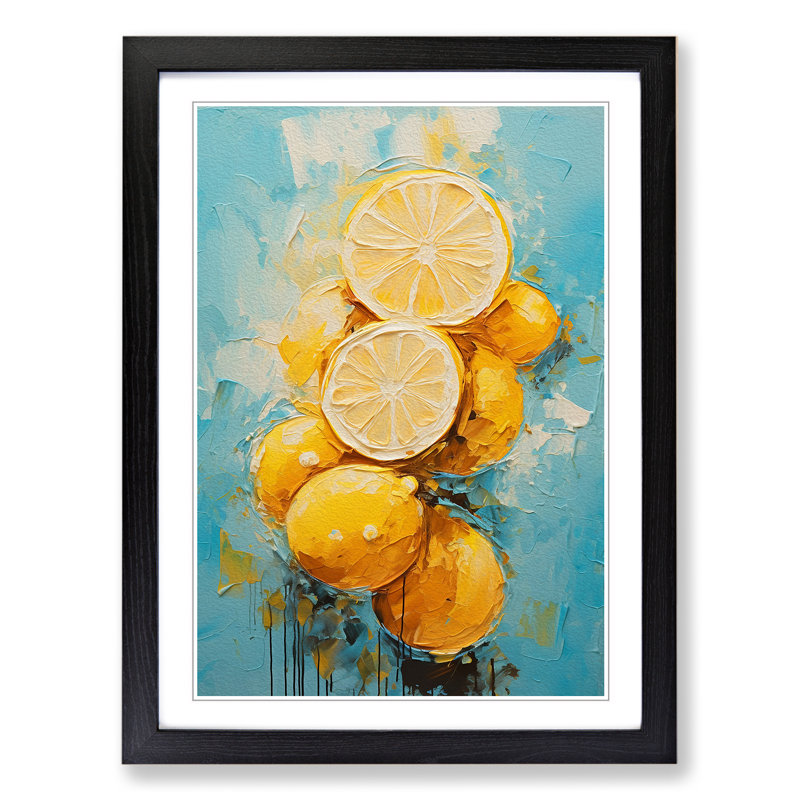 Sliced Lemon Impressionism - Single Picture Frame Print on Wood, Black Framed, 34cm H x 25cm W