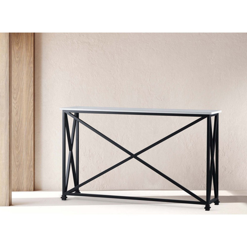 Medallion 60'' Console Table, Flat Black, Carrera Marble, 36"H x 60"W x 15"D