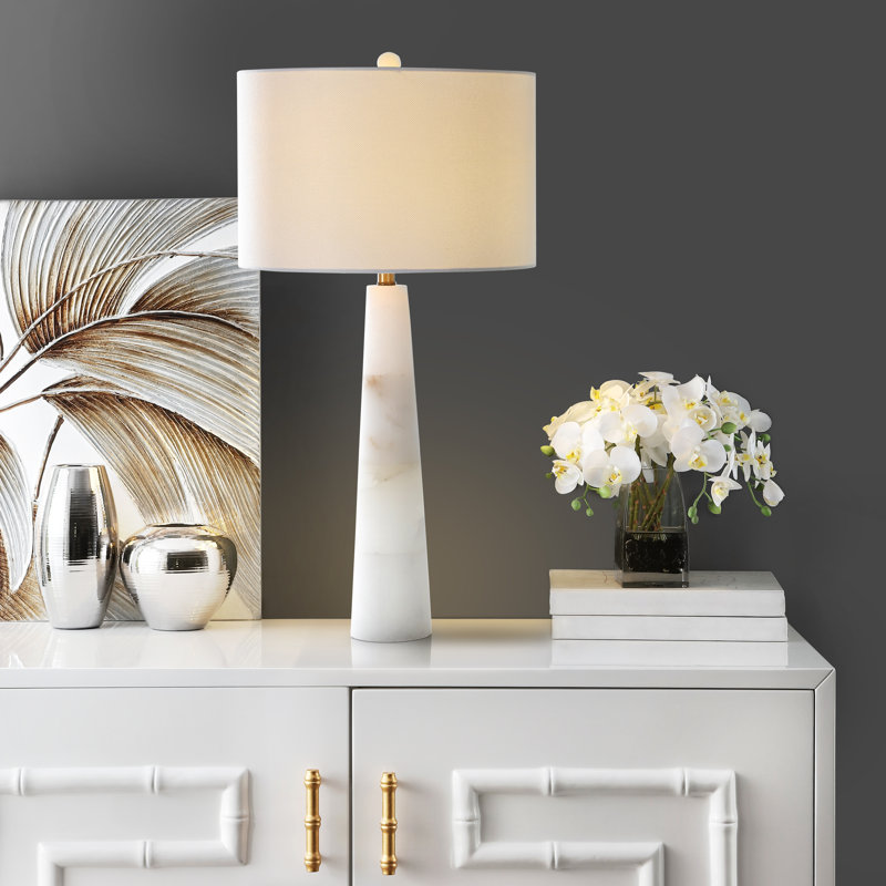 Aliso Alabaster Table Lamp, White / White
