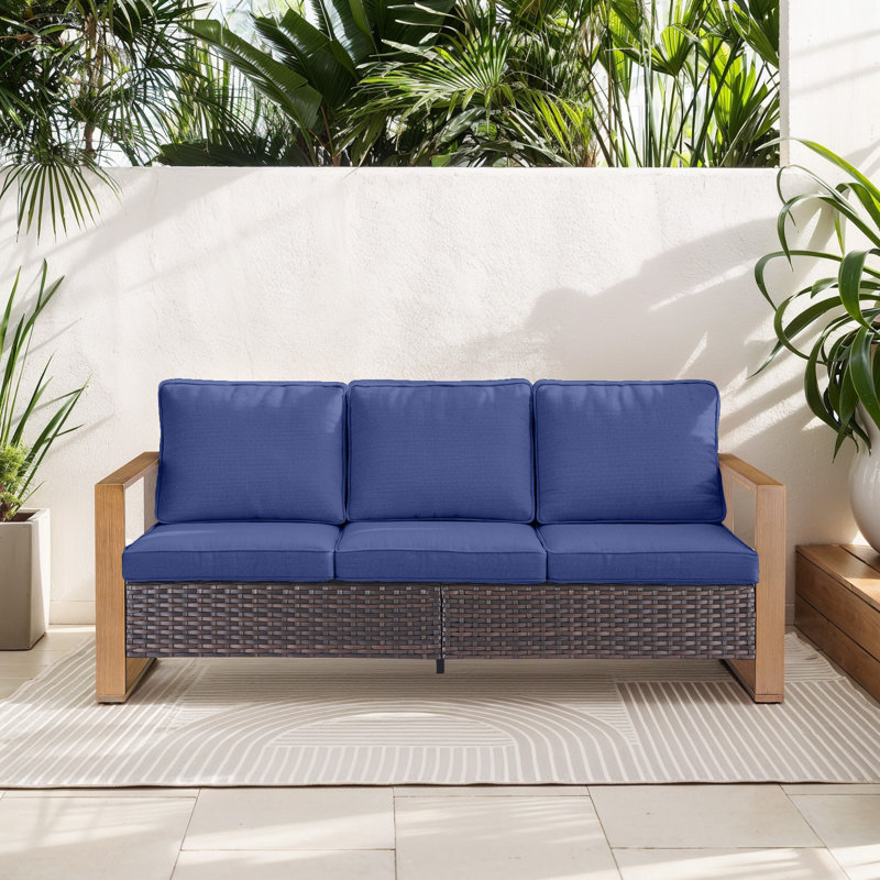 Kelyse 75'' Wide Straight Patio Sofa with Cushions, Blue, Brown