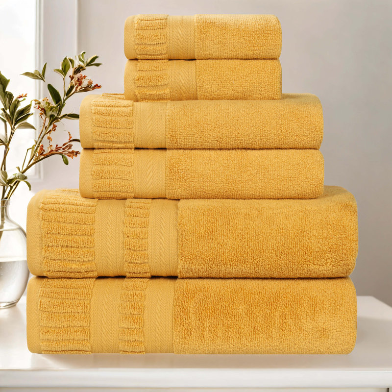 Ensemble de serviettes en coton doux à densité moyenne Venice Zero Twist, 6 Piece Towel Set, Gold