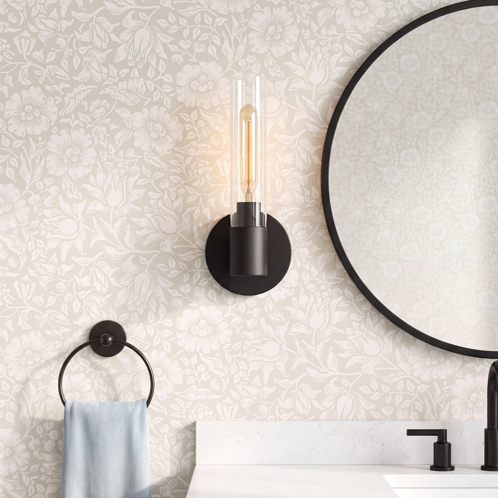 Single Transparent Dimmable Bath Sconce, Black