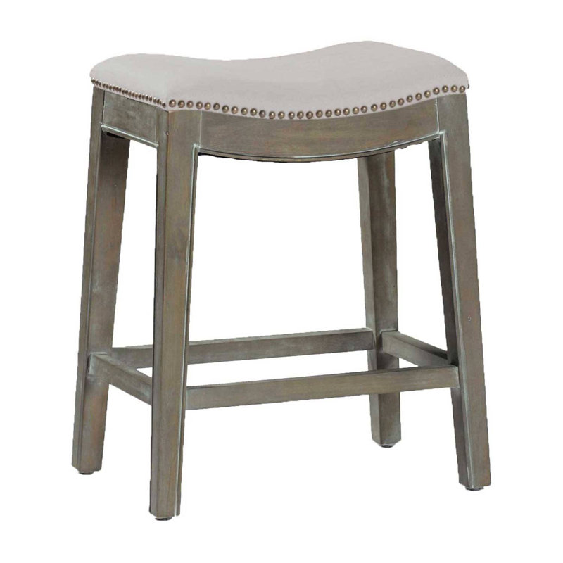 Vivian Upholstered Counter Stool with Solid Wood Frame, Burnished Oak