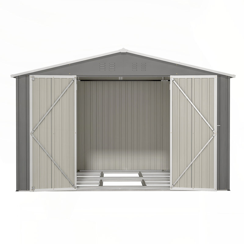  Outdoor Tool Storage Shed with Metal Foundation, Lockable Doors, and All-Weather Durability for Garden, Patio, and Backyard