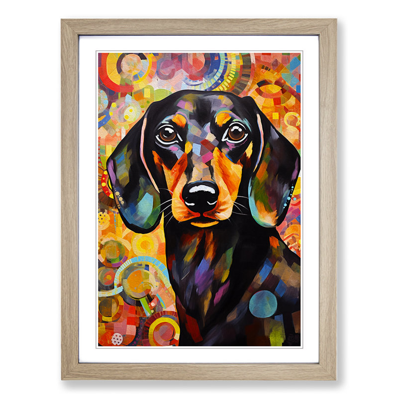 Dachshund Abstract - Framed Print, Oak, 34cm H x 25cm W x 2cm D