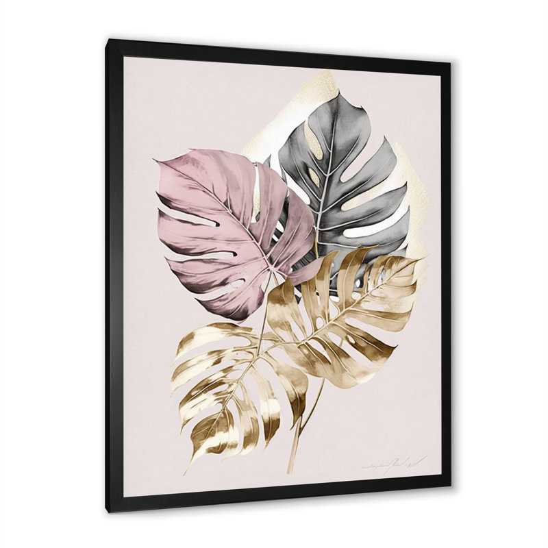 Feuille V - reproduction sur toile, Impression noire sur toile encadrée, L 12 po x H 20 po