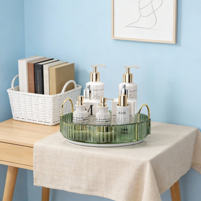 Rotating Makeup Organizer & Spinning Cosmetic Storage For Vanity | 1-Tier Skincare Holder For Bathroom Countertop, Dresser In Dark Green