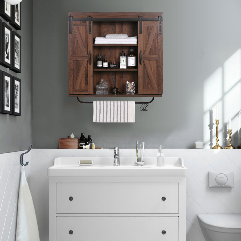 Armoire murale Latanisha l 30,7 po convenant aux murs solides, Noyer foncé