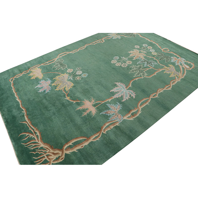 Hand Knotted Wool Floral Area Rug, Rectangle 10' x 14'