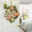 Couronne d'hortensia printanière de 17,7 pouces avec signe «Welcome» et décoration de nœud, convient à la porte d'entrée, au mur, au foyer, à la table de salle à manger, aux fêtes de mariage et à une utilisation intérieure / extérieure