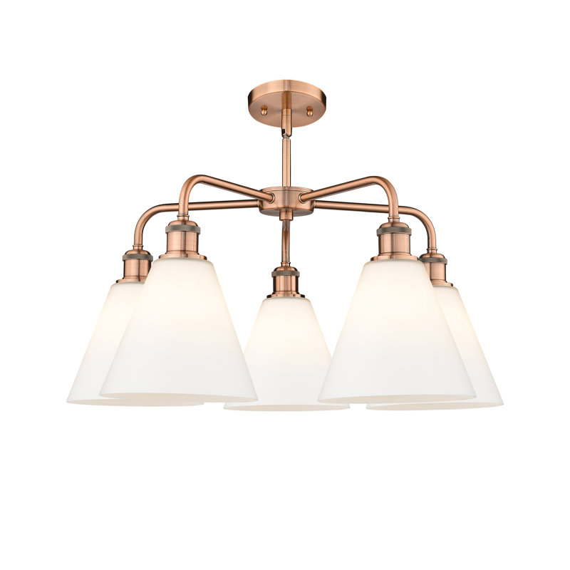 Lustre cône à 5 lumières Beva, Blanc mat, Cuivre antique
