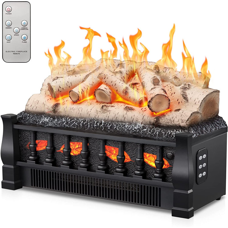 20-Inch Electric Fireplace Insert with Realistic Log Flame, 5-Level Brightness & Speed, 2 Heat Settings