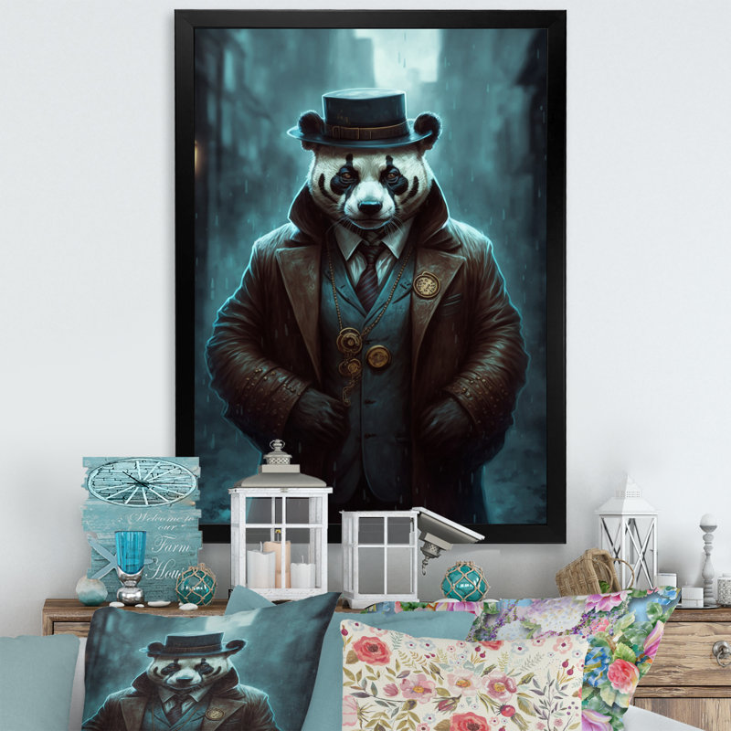 " Mafia Panda ", Black Picture Framed, 20" H x 12" W x 1" D