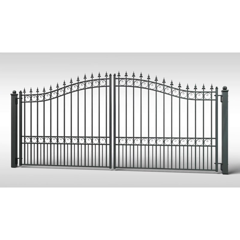 Florence Style Black Steel Dual Swing Driveway Gate 18 ft