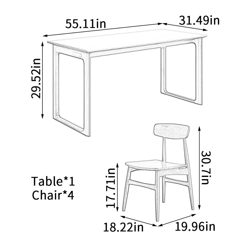 Table de salle à manger Simple, 29.52"H x 55.11"L x 31.49"W, White