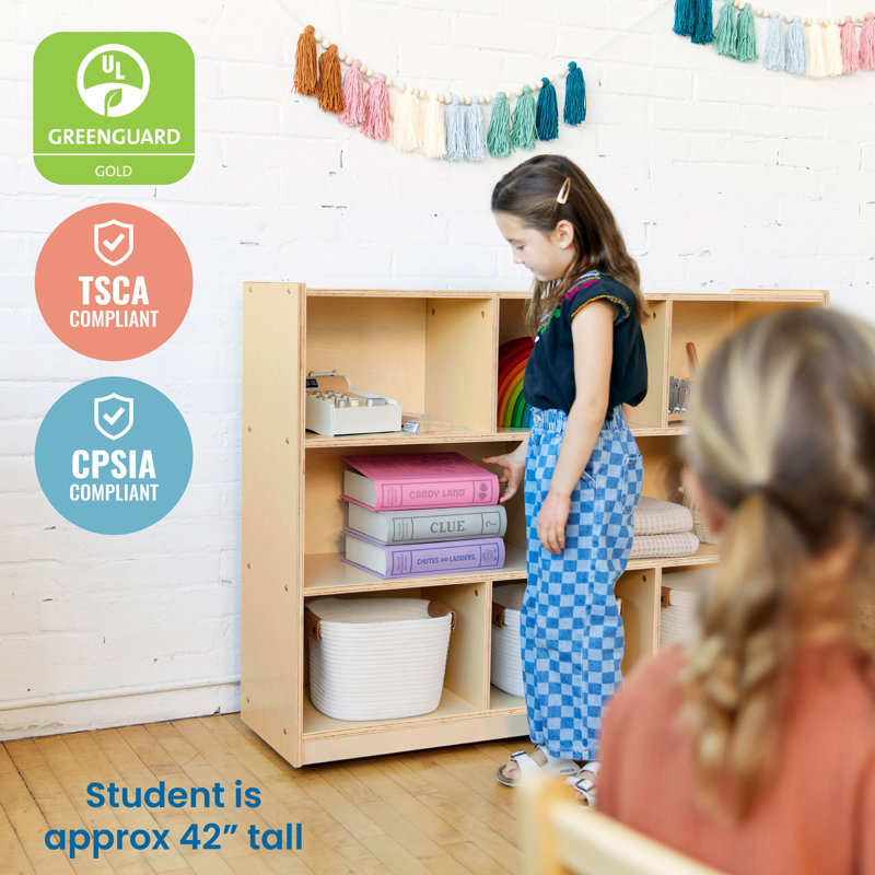 Natural Birch 8-Compartment Kids Storage Cabinet with Casters