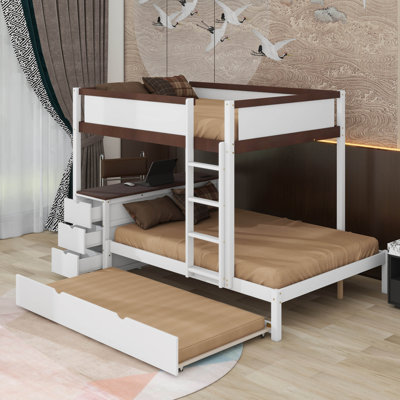 Lit superposé avec lit gigogne, rangement et bureau