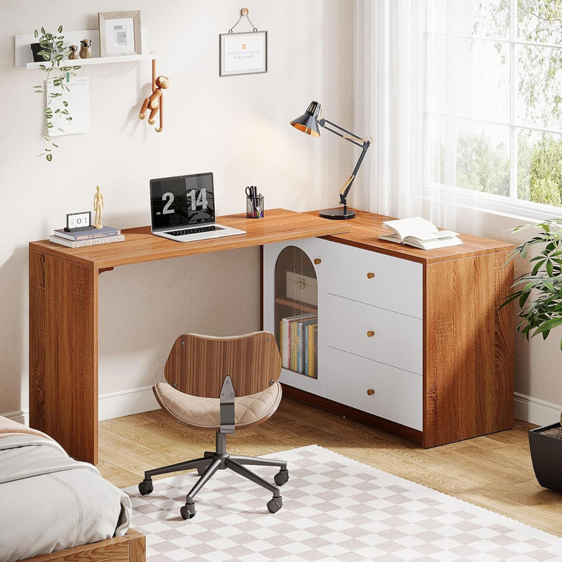 Bureau d'ordinateur en L 82,67 po avec tiroirs (sans la chaise)