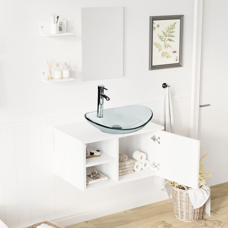 Ensemble de meuble-lavabo mural simple 28 po Mereworth, Clair, Chrome, Noir, noir, noir, noir